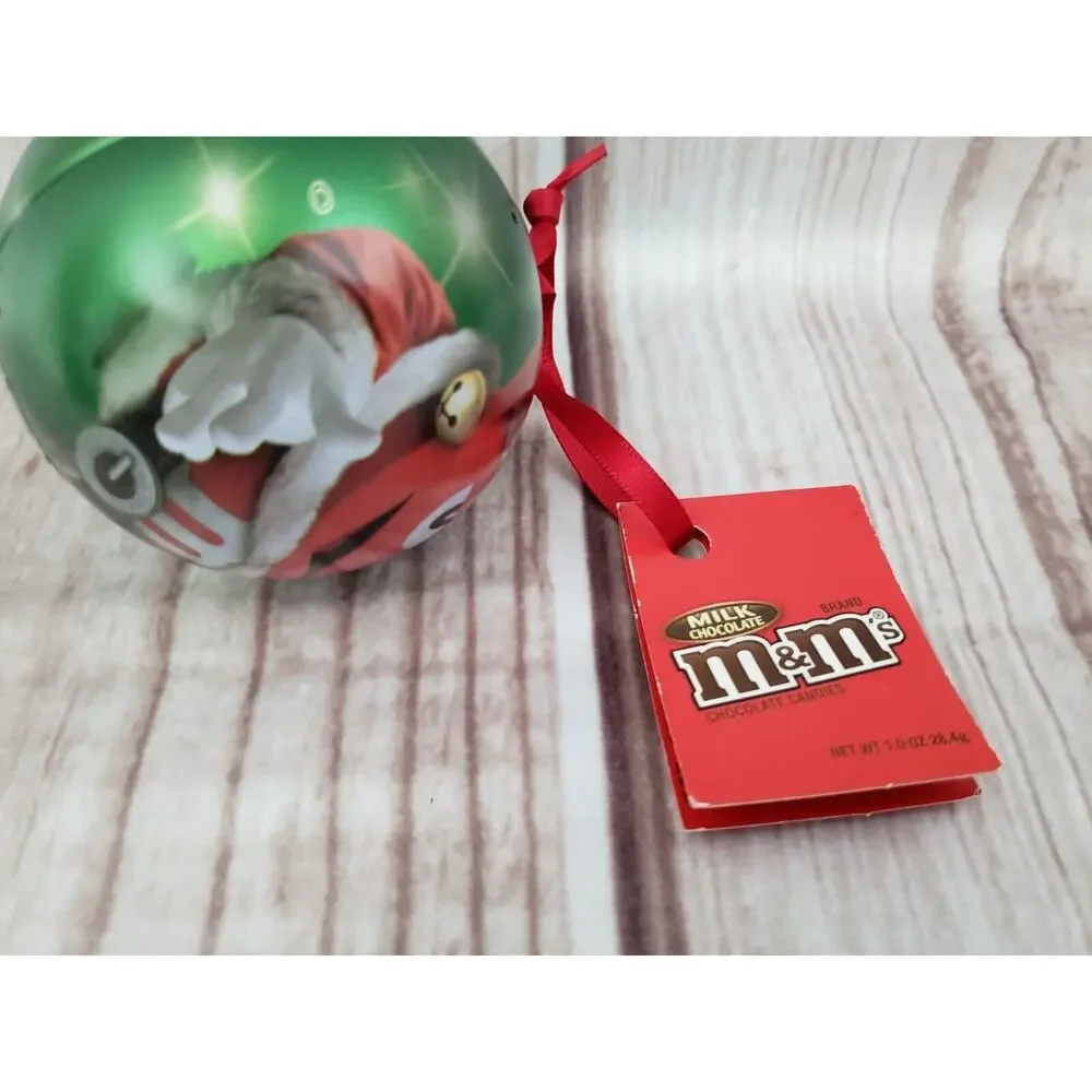 Mars M&M's Candy Round Green Metal Tin Box Container Christmas Ornament